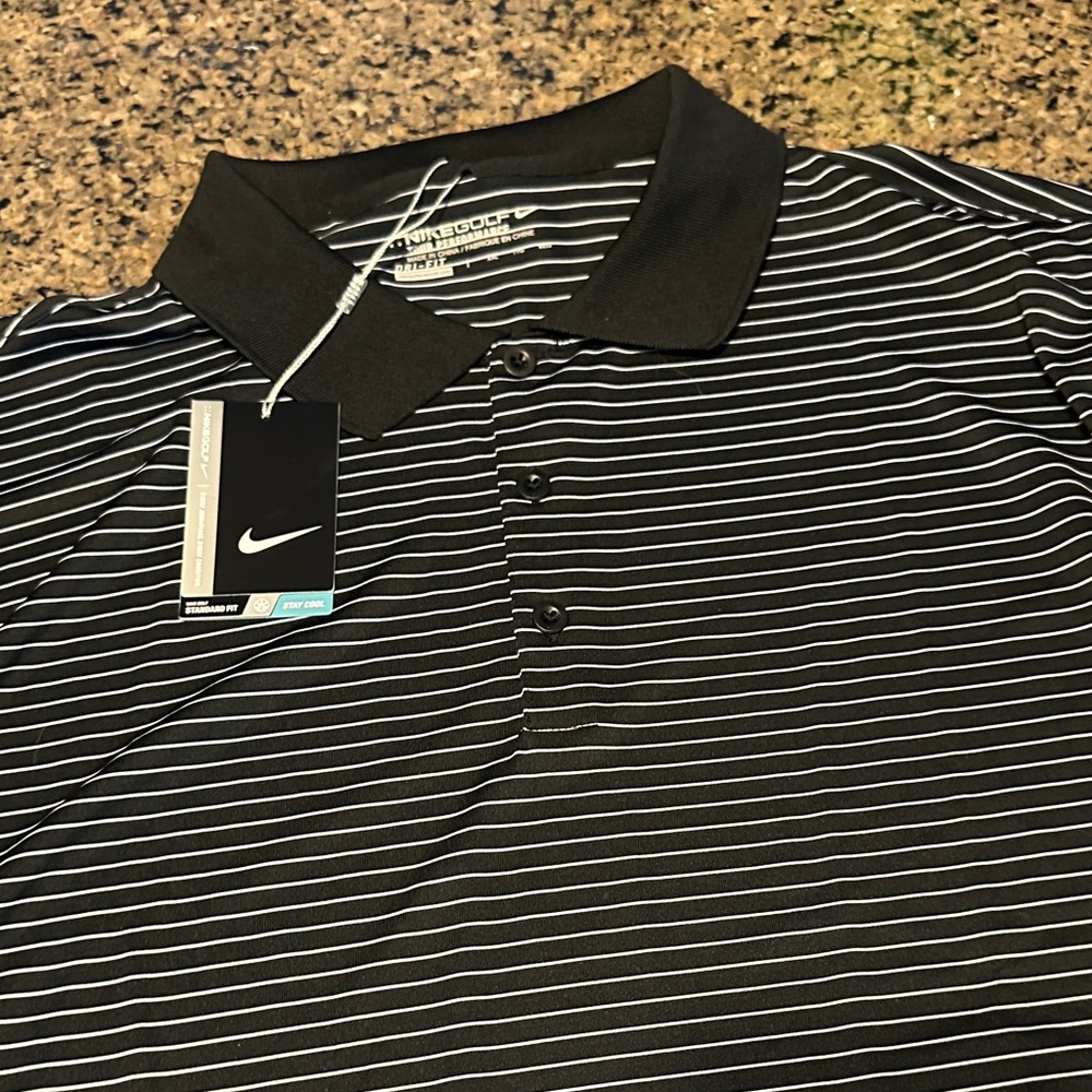 Nike Men's Black and White Striped Polo Shirt